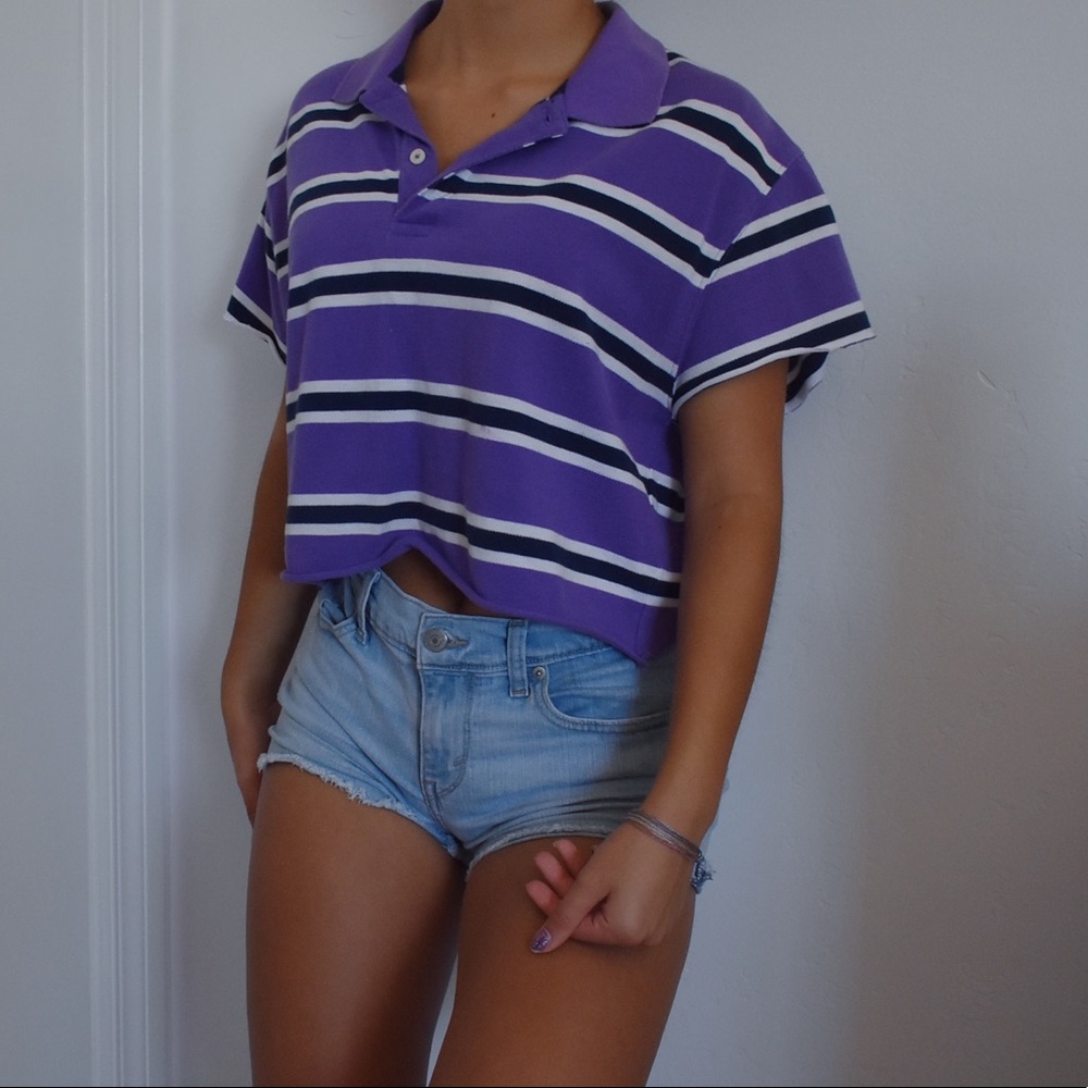Vintage Retro Purple White Striped Top